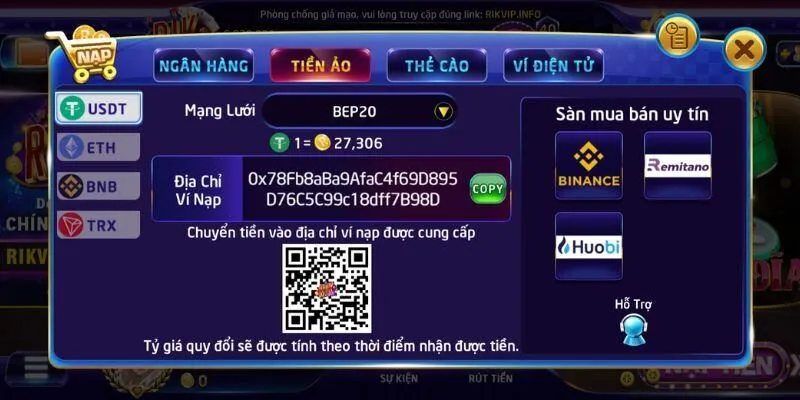 Lưu ý quan trọng khi nạp tiền Rikvip